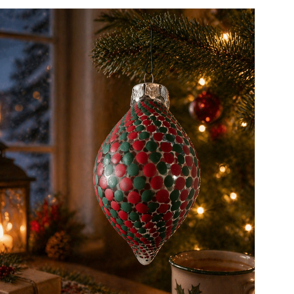 Hand-Painted Plastic Teardrop Christmas Ornament Vintage-Inspired